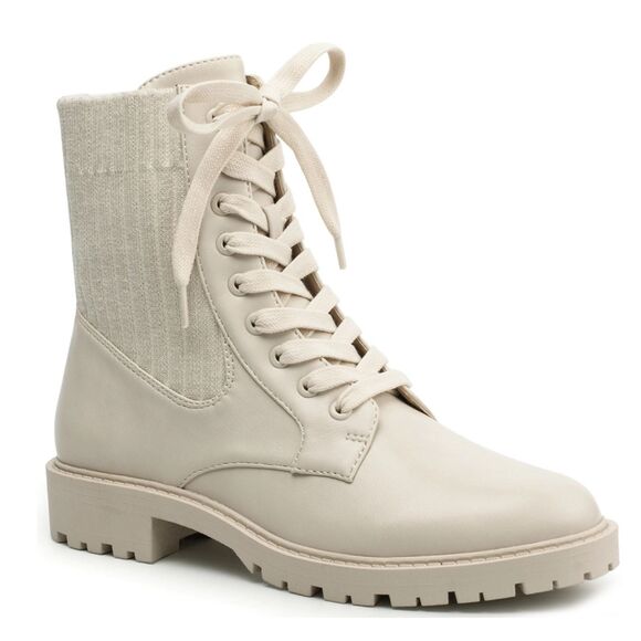 Crown & Ivy Alexis Sweater Hiker Boots Women’s Size 8 Beige Lace-Up Chunky Sole - Picture 1 of 6